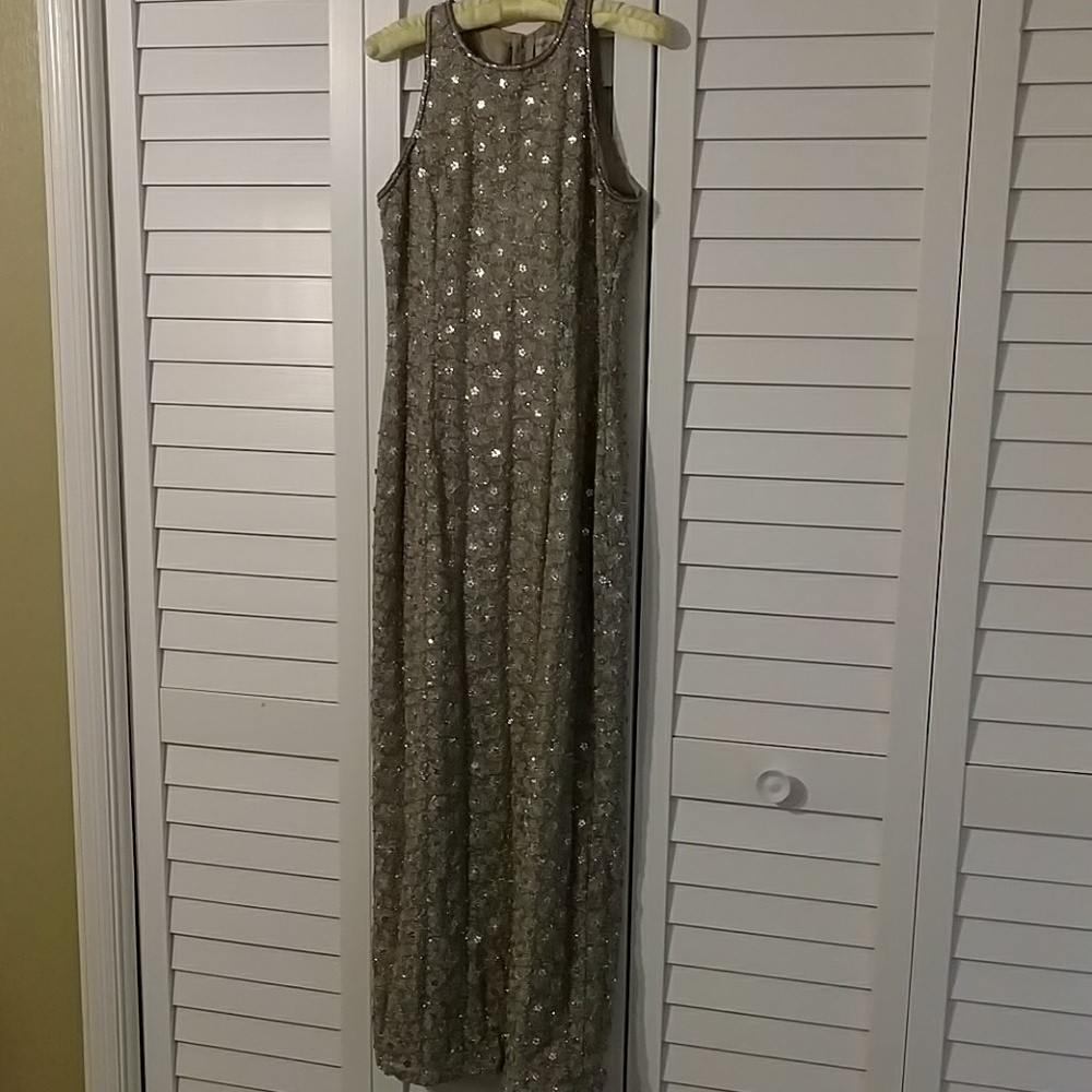 Grey sequined full length eveing dress